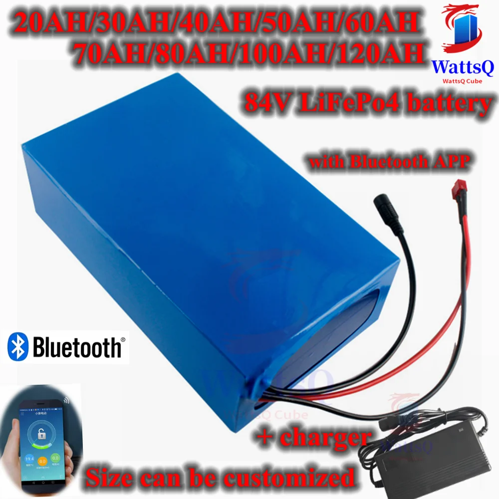 

84v 60Ah 50AH LiFePo4 battery Bluetooth APP 40Ah 84V 100Ah 80Ah lifepo4 battery 28S BMS for inverter EV motorcycle + charger