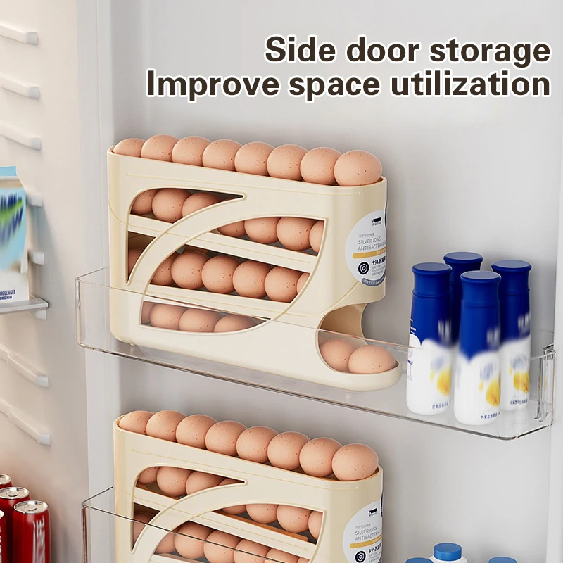 4 Layers Automatic Rolling Egg Holder Rack Fridge Egg Storage Box Container Kitchen Refrigerator Egg Dispenser Fridge Organizer