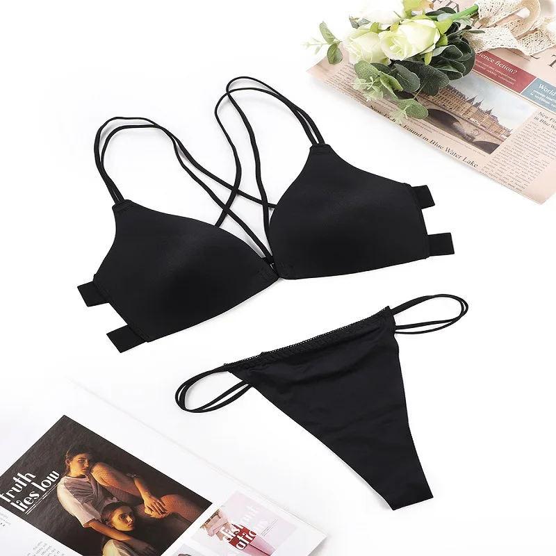 bra and thong set SEVEN WISH The New Front Button Lingerie Sets Breathable Has No Underwire And Sexy Bra Thong Underwear Sets With Anti-Hem bra and underwear set Bra & Brief Sets