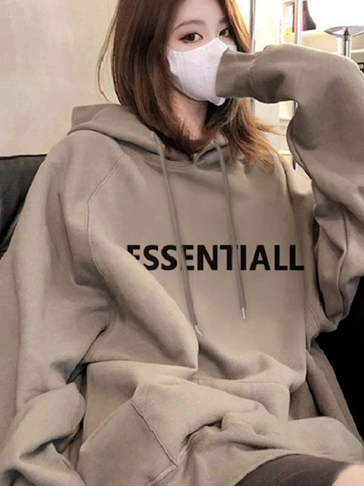 

Tops Text Baggy Hooded Female Clothes Loose Hoodies Brown Sweatshirts for Women Letter Printing on Promotion Dropshiping 2000s E