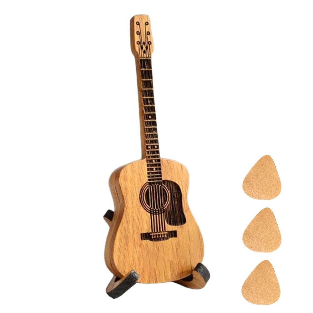 Wooden Guitar Pick Holder with Guitar Pick & Stand Plectrum Case Storage Box Gift for Music Instrument Lover
