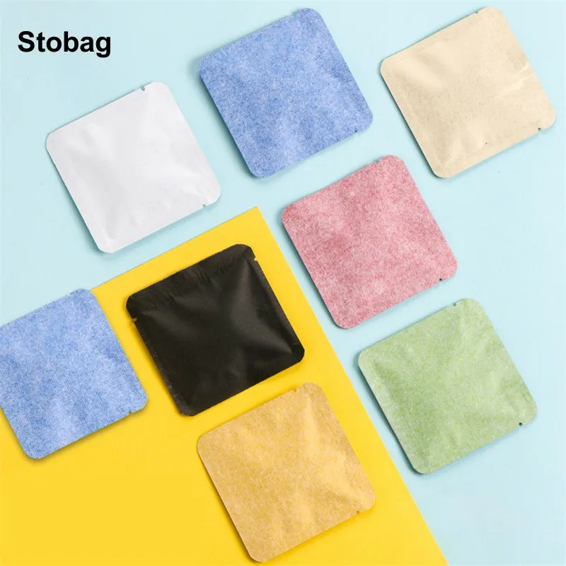 

StoBag 100pcs Colorful Small Cotton Paper Packaging Bag Kraft Sealing for Coffee Tea Powder Storage Pouch Portable Wholesale