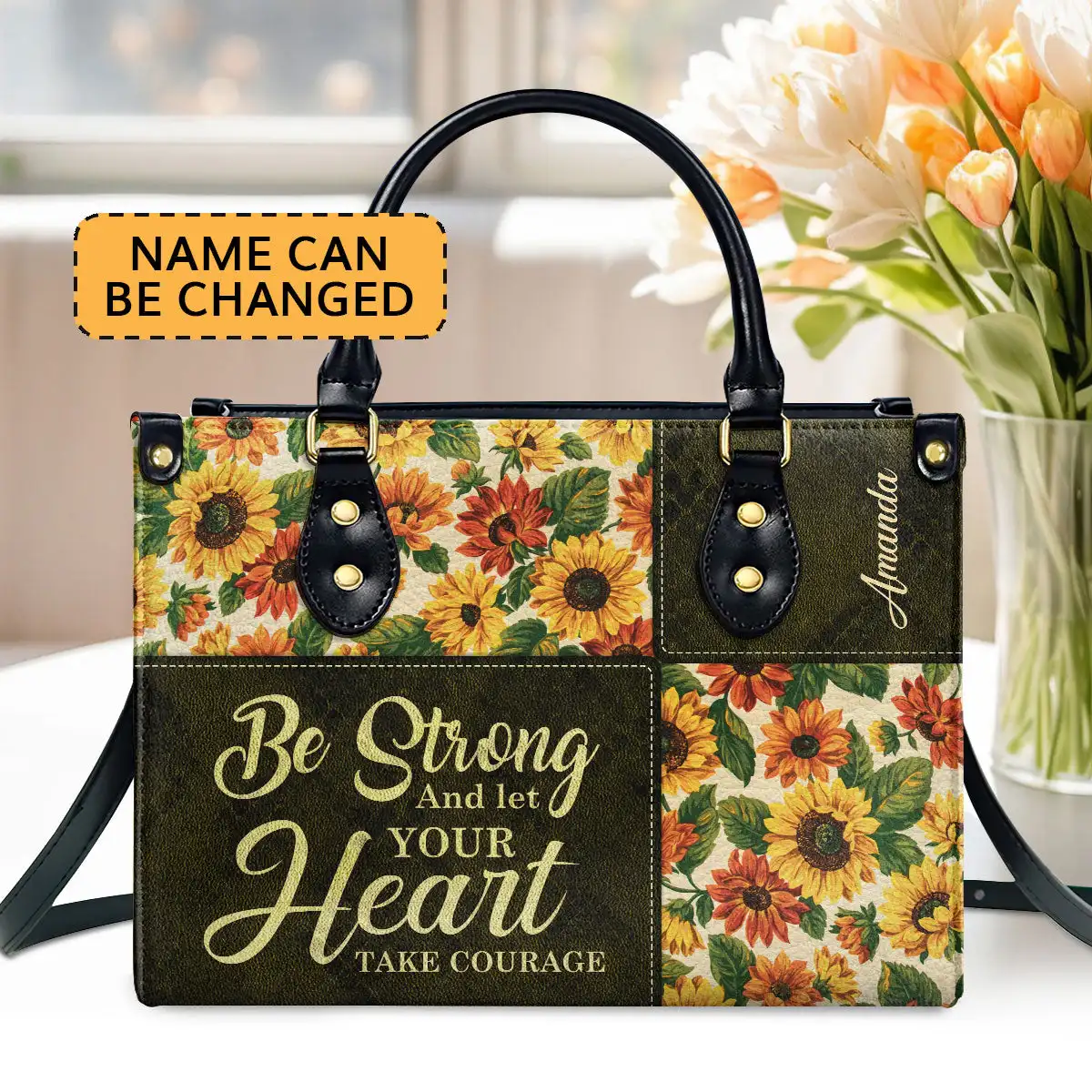 

PU Leather Tote Bag For Women Sunflower Leaves Pattern Large Shoulder Handbags High Quality Female Travel Fashion Hand Bag New