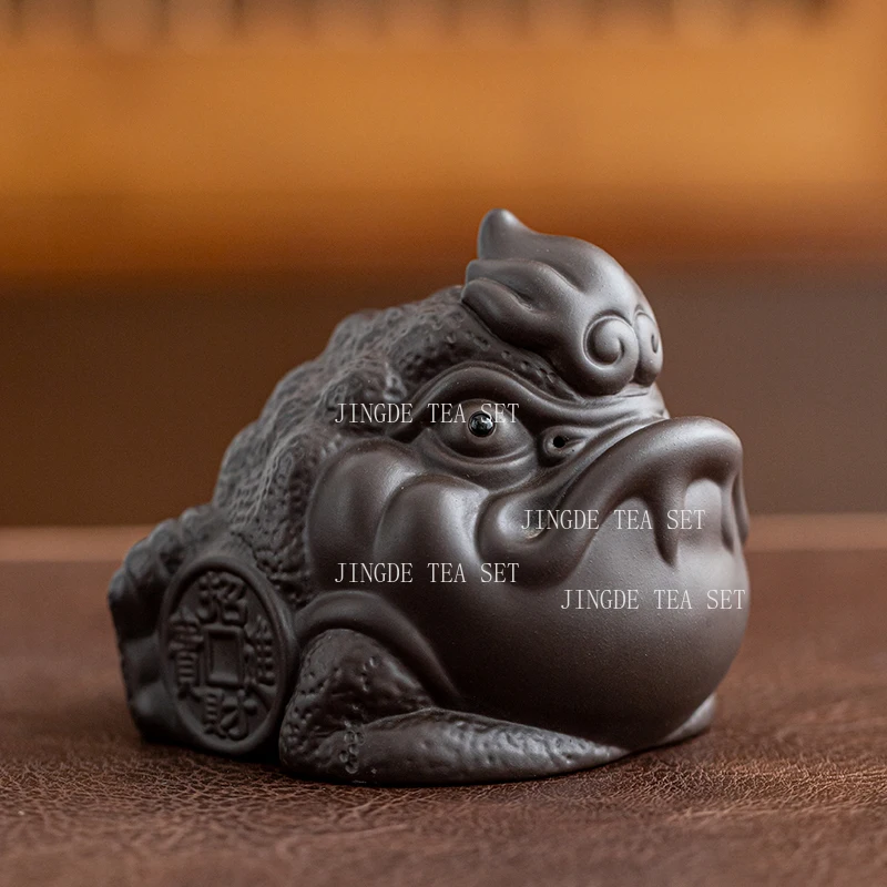 1pcs Purple Clay Pixiu Golden Toad Tea Pet Tea Tray Accessories Wealth Acquisition Ornaments Chinese Tea Set Accessories
