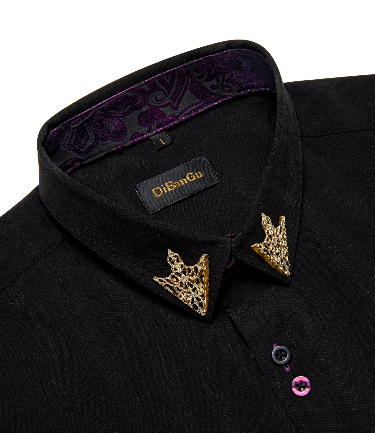 Fashion Men's Party Shirt camisa masculina Black Purple Patchwork Collar Man Shirts Spring Autumn Button-Down Long Sleeve Tops
