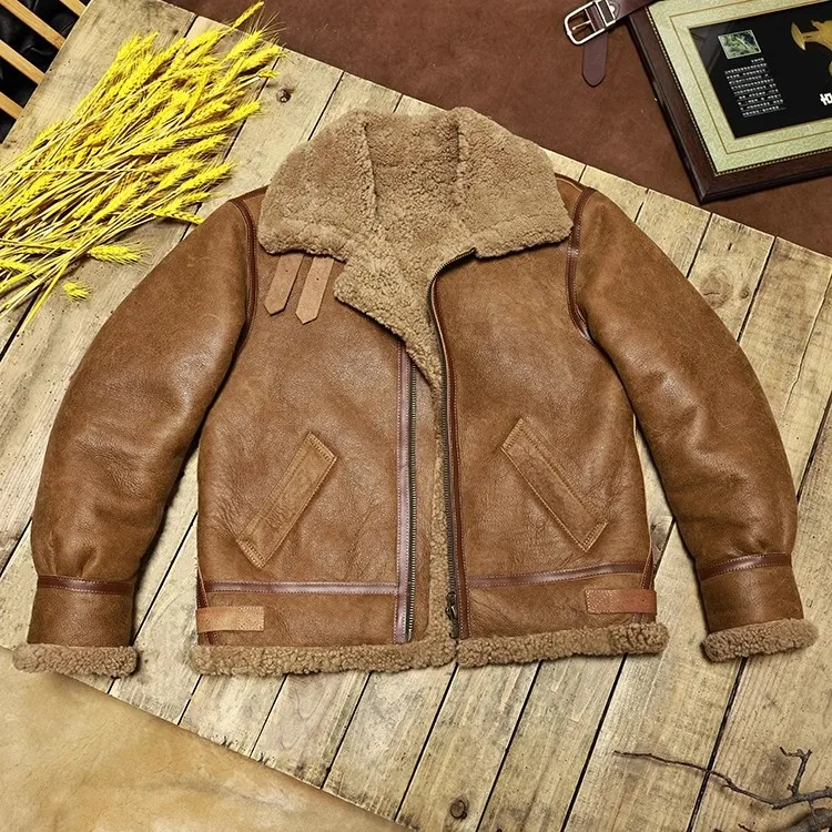 men leather jacket women leather jacket real fur coat vintage air force winter leather jacket natural wool cloth 100% shearling