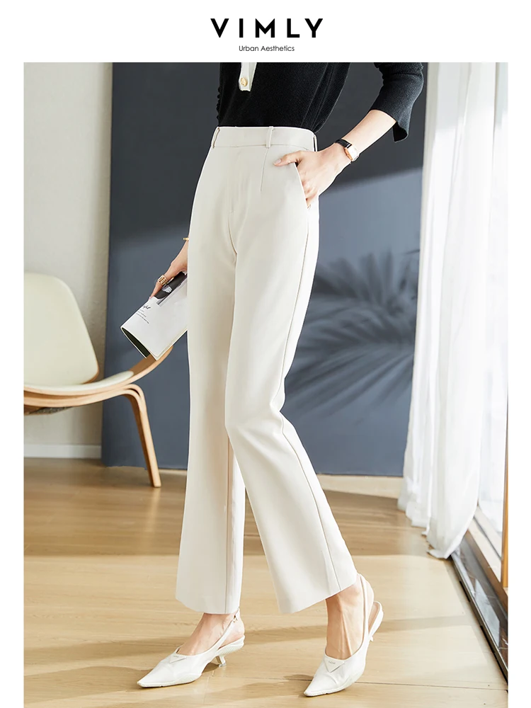 

Vimly Office Ladies Straight Leg Pants for Women 2023 Summer Trousers Casual Business Work Ankle-length Apricot Flare Suit Pants