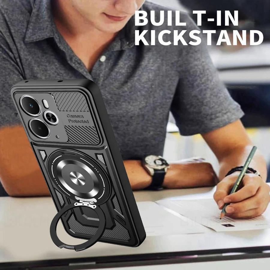 Luxury Shockproof Armor Magnetic Phone Case with Ring Cover