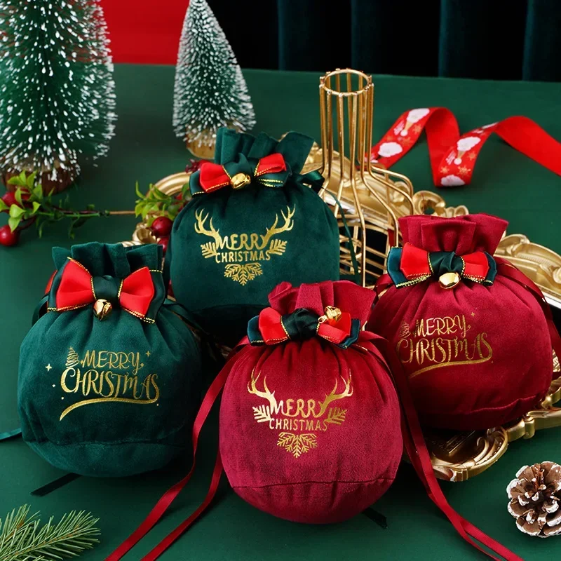 Santa Sacks Cloth Gift Bag Candy Handle Bag Christmas Tree Decorations for Home Table New Year Red Noel Xmas Presents
