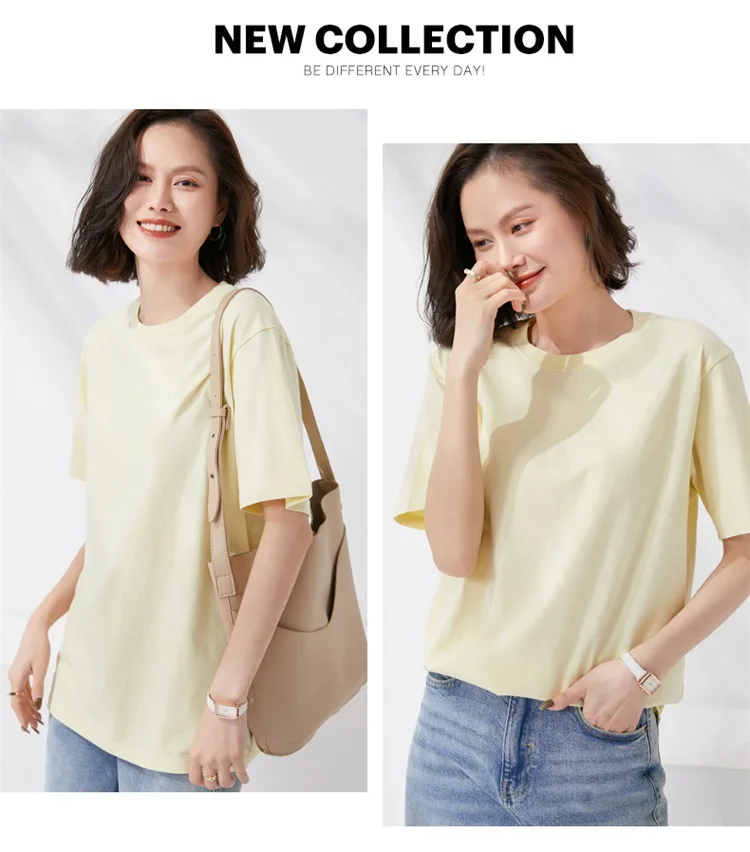 Women T-shirts 2024 Summer Tops Solid Short Sleeve Loose O-neck 100% Cotton Casual Ladies Shirts Harajuku Korean Woman Tshirts