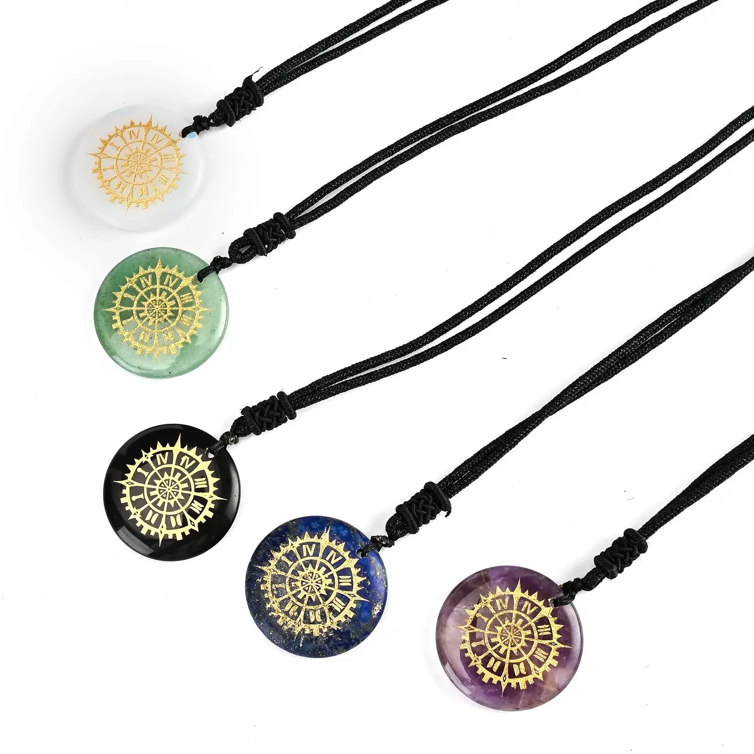 

Natural Crystal Disc Carving Roman Clock Magic Array Pendant With Retro Patterns Fortune Telling Art Collection