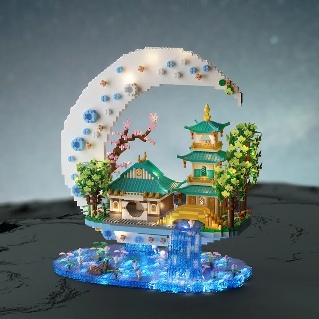Creative Moon Legend Waterfall Pond Castle Tree House View Set City Model Building Blocks Bricks Toys For Children Adult Gift ﻿ 3