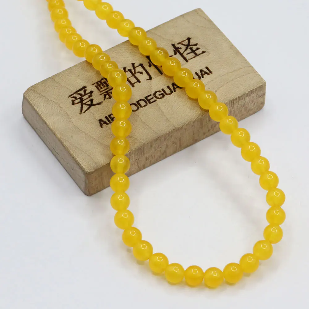 APDGG 4mm 5 Strands Yellow Jade Round Beads Gemstone Beads 15