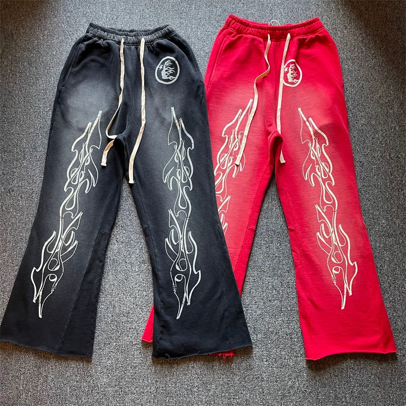 

NEw 2023fw Hellstar Studios Red Flare Sweatpants Men Women Patchwork Heavy Fabric Vintage Jogger Drawstring Pants