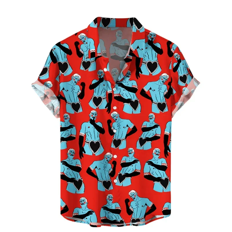 thumbnail image 1 of Camisas hawaianas divertidas con estampado 3D para hombre, camisas con botones y solapa con personalidad, blusas de manga corta de gran tamaño, ropa para hombre, 1 of 5