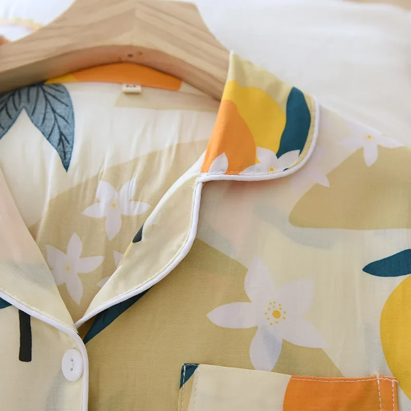 Spring and summer new 100% viscose pajamas two-piece long-sleeved trousers women's flowers comfortable plus size homewear suit