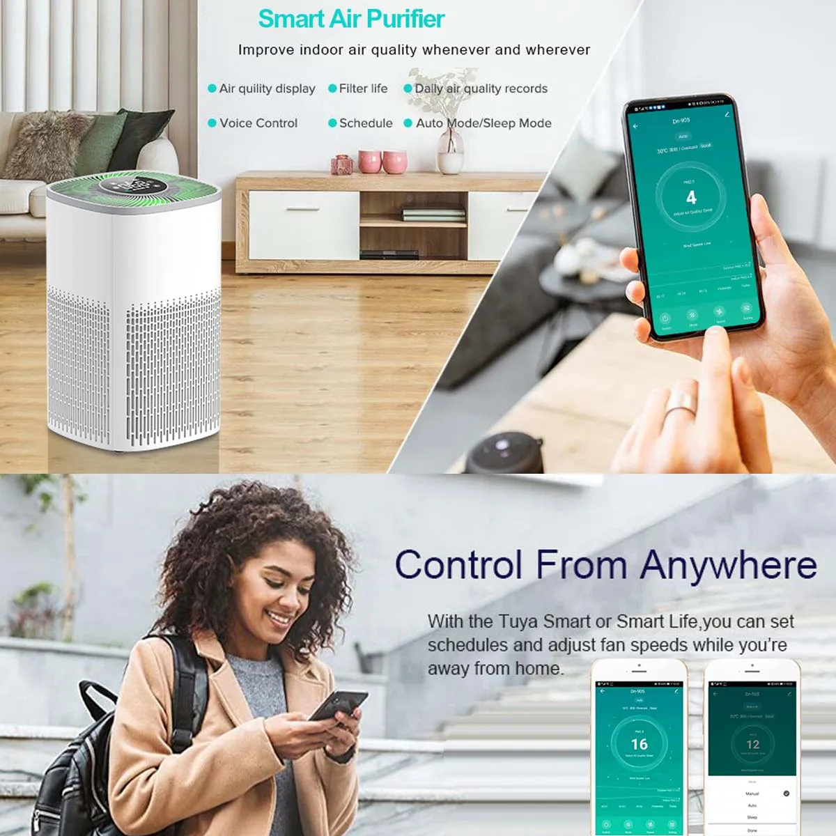 ecozy Air Purifiers for Home Large Room in Bedroom, H13 True HEPA, Portable  21dB Quiet, White