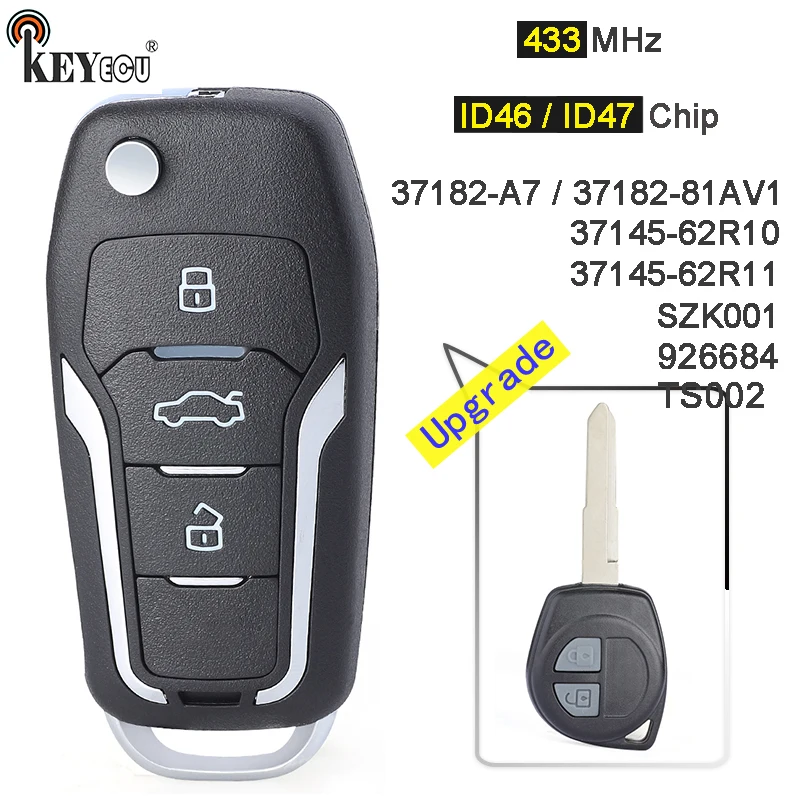 Autós távvezérlő kulcs SUZUKI SWIFT SX4 ALTO VITARA IGNIS JIMNY Splash 433MHz ID46 chiphez