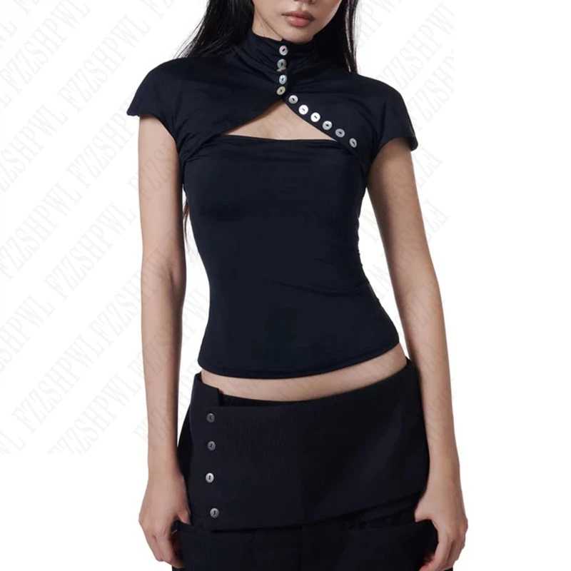ตัวเลือกสินค้า เสื้อยืด Y2K ดีไซน์เรโทร กระดุมน่ารัก ใส่สบาย