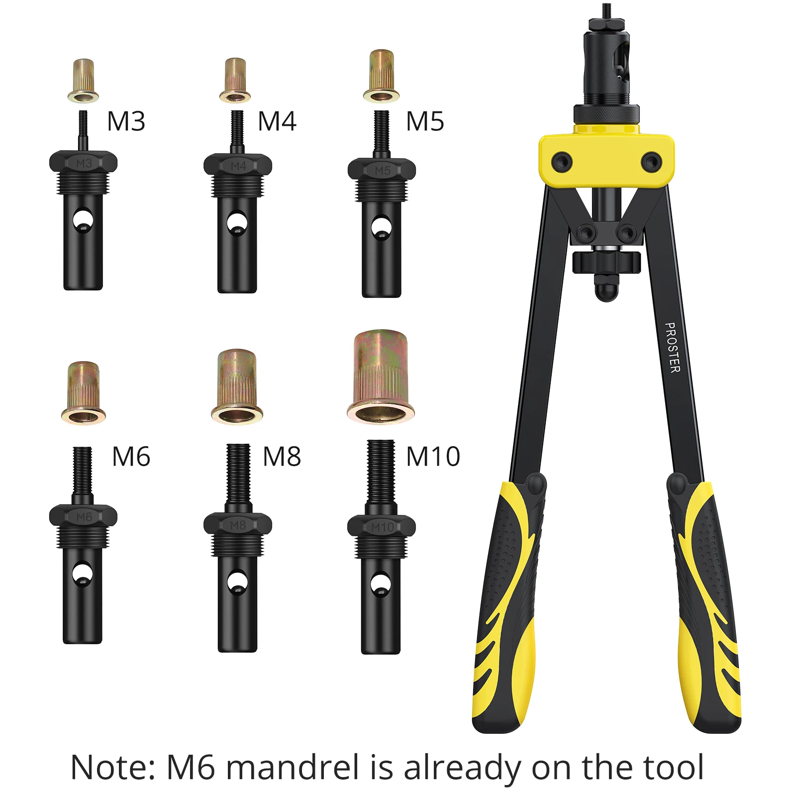 Proster 14" Heavy Duty Hand Rivet Nut/thread Setter Kit with 6pcs Metric Mandrels & 150Pcs Rivet Nut 2