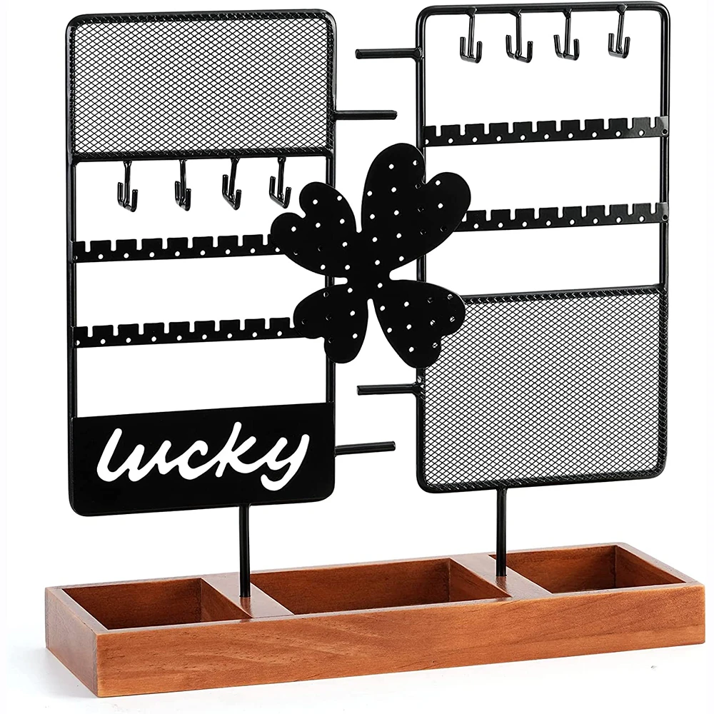 

Iron Jewelry Holder Wood Earring Organizer Stand Jewelry Holder Stand with Wooden Tray For Jewelry Storage And Showcase