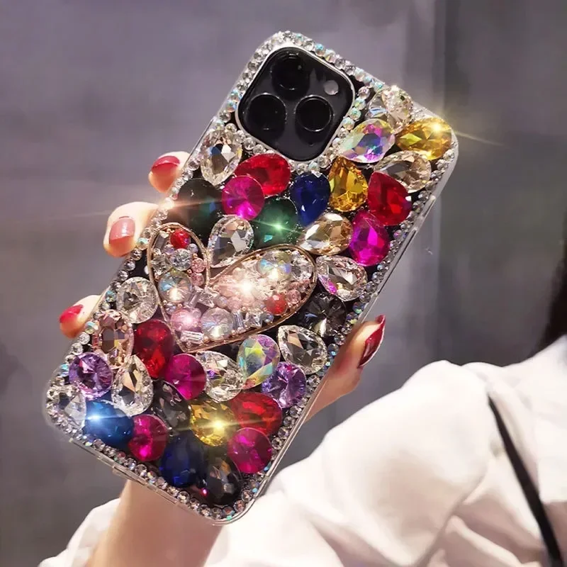 Bling Glitter Diamond Love Phone Case For iphone 15 13 Pro 12 Mini 11 14Pro MAX XSMAX XR For iphone 16 PLUS Rhinestone Cover