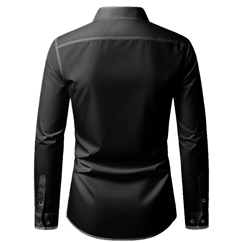 2025 جديد الرجال المرقعة قميص فساتين راقية سهرة كم طويل الذكية عادية أربعة الموسم رجل مايكرو مطاطا القمصان