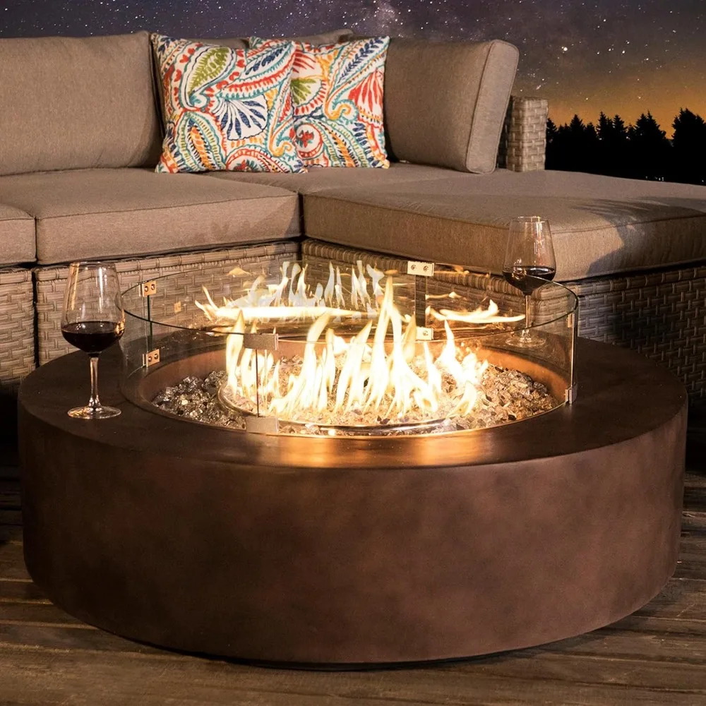Outdoor Propane Fire Pit Coffee Table w Dark Bronze 40.5-inch Round Base Patio Heater, 50,000 BTU Stainless Steel Burner