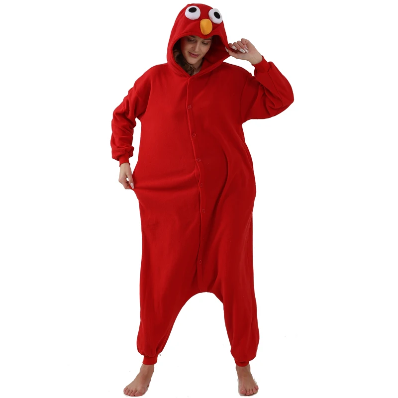 Fleece Jumpsuit for Women Onesie for Adult Pajamas Halloween Cosplay Costume Christmas Elmo One-Piece Sleepwear Party All in One