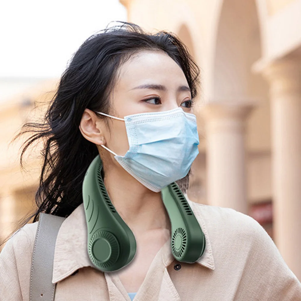 Mini Hanging Neck Fan Portable Bladeless Rechargeable Mute Cooling Wearable Neckband Leafless Fan 3-Speed Adjustable
