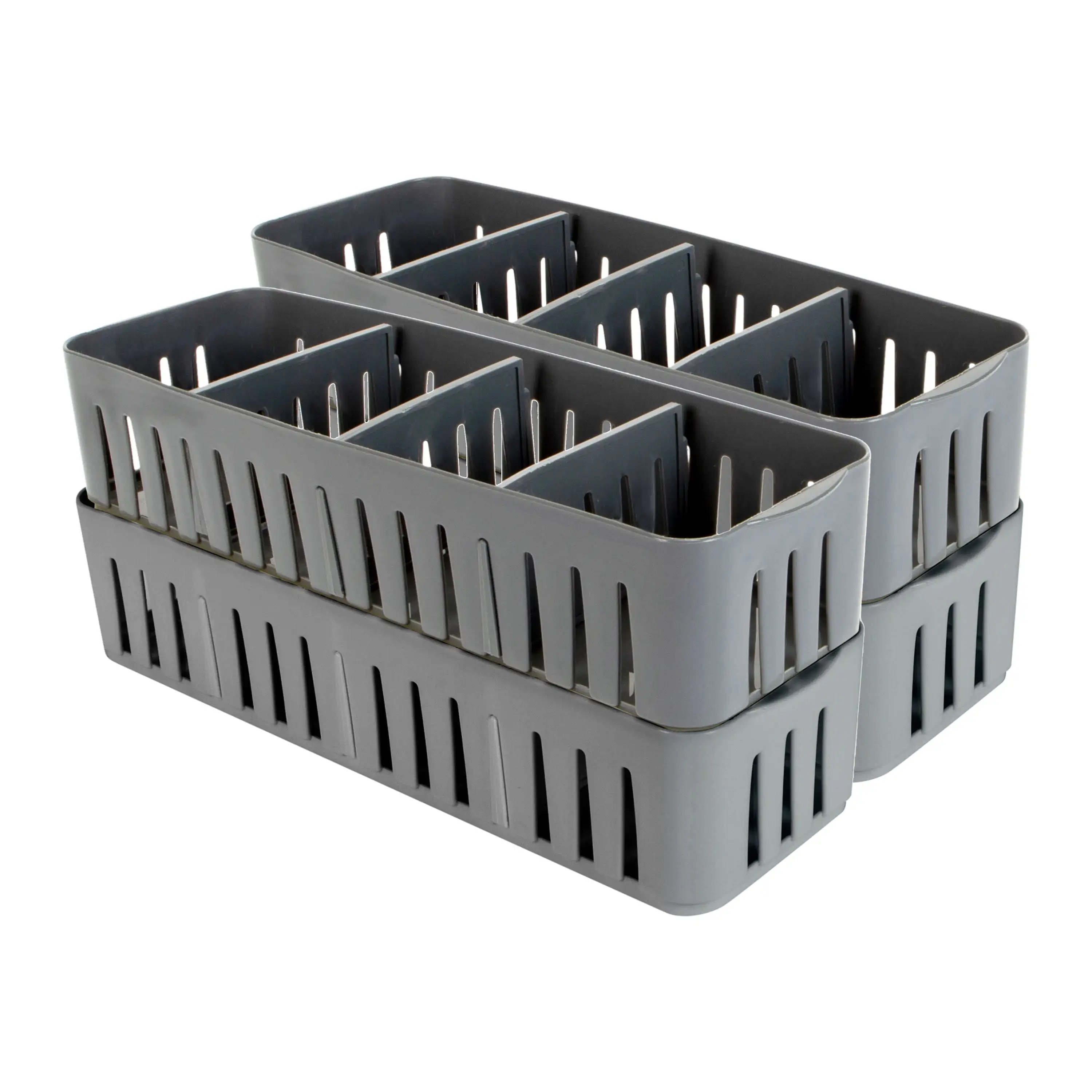

Simplify 4 Pack Slim Stackable Drawer Organizer Bin with Adjustable Dividers in Grey