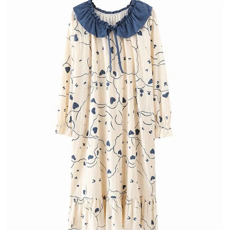 Nightdress Spring Autumn 2023 New Nightgowns Long Sleeved Pajama Skirt Women Pure Cotton Sleepshirts Mid Length Lingerie Pyjamas