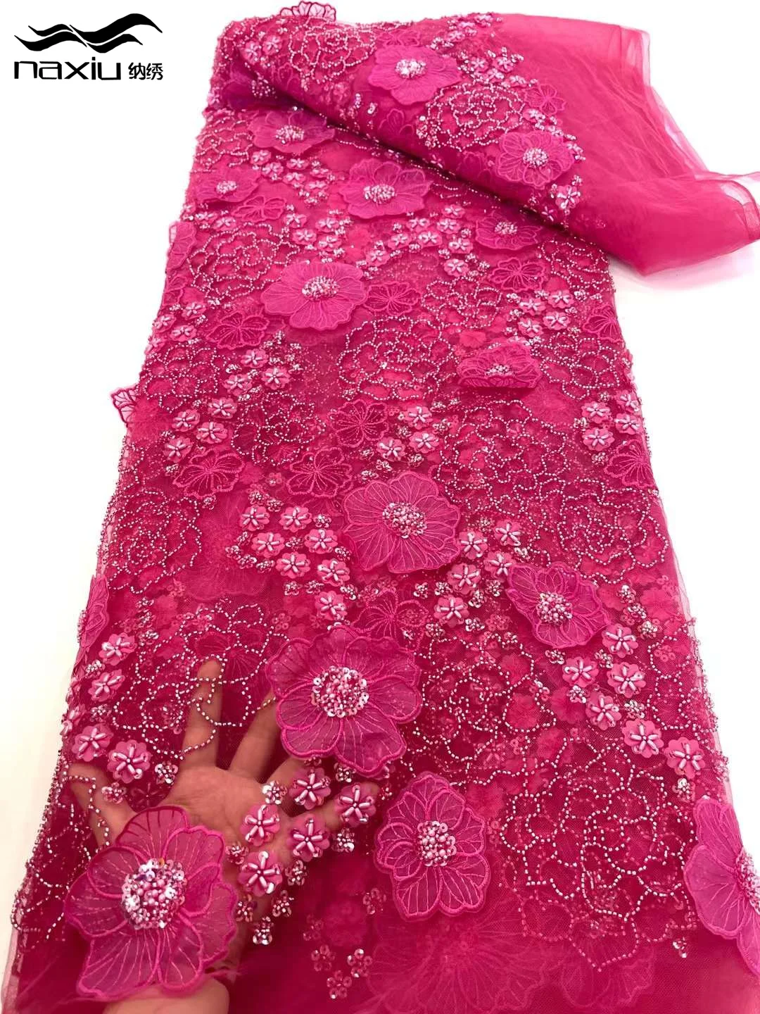 

Madison 5 Yards African Sequins 2024 High Quality Embroidery Lace Fabric Groom Lace Fabric Luxury Beaded Wedding Party Dress