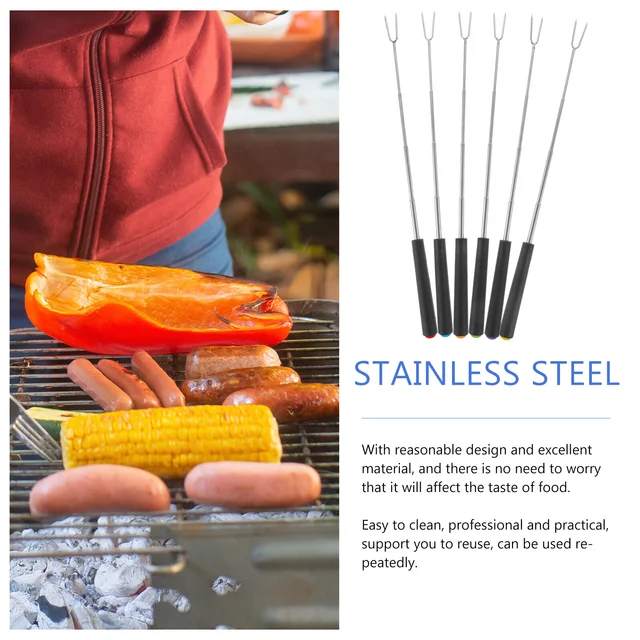 6 Pcs Telescopic Barbecue Villa Húskészlet Grill Kültéri Bot Mehaskatorral Fém Rozsdamentes Acél Villák Grillezés - Image 4
