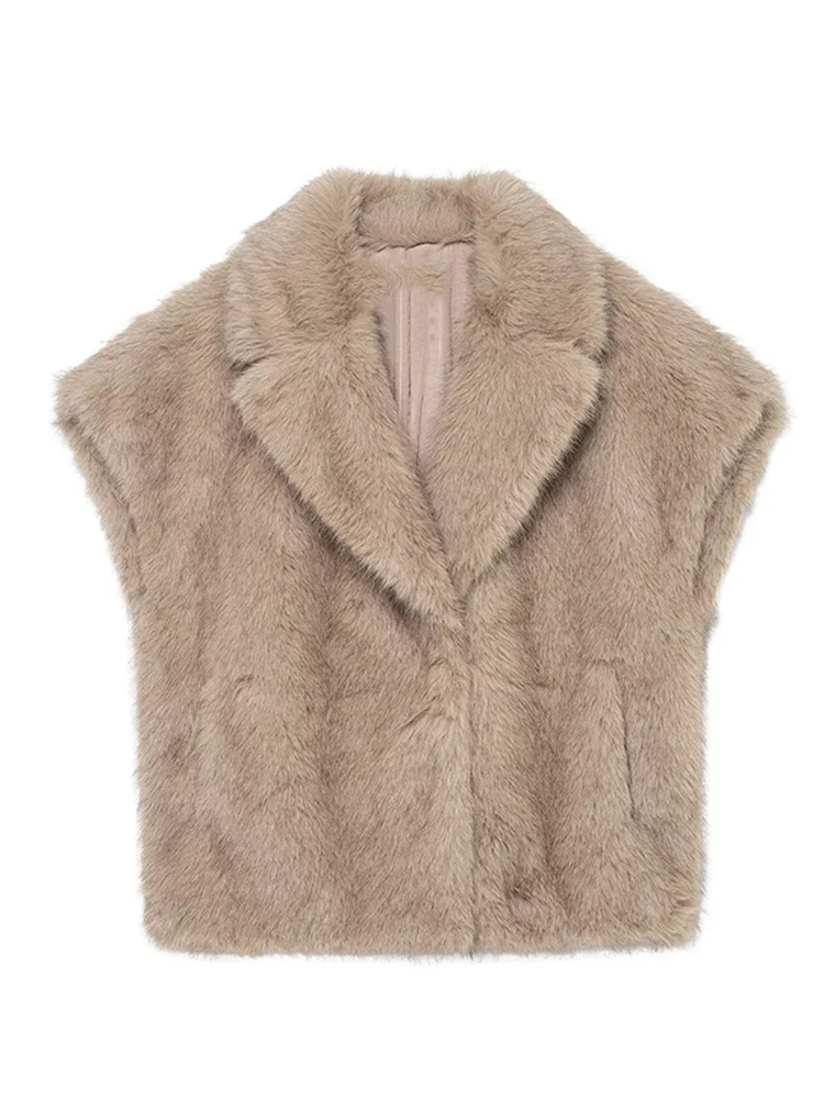  2025 Newest Women Fashion Fur Vest Coat Winter Fashion Sleeveless Lapel Faux Fur Warm Waistcoat Elegant Loose Vest Jacket