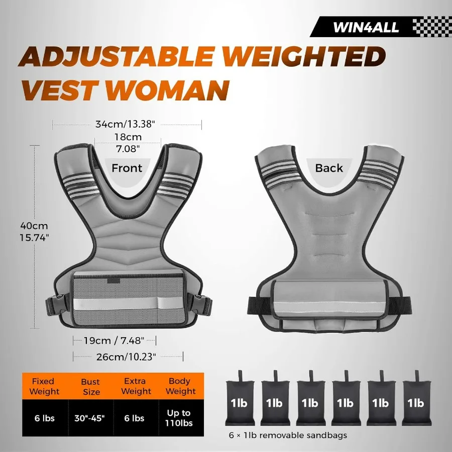Weighted Vest Woman Adjustable Weights For Walking, 6-12lb/12-18lb, Weighted Vest Woman with 6 Ironsand Weights, Weight Vest For
