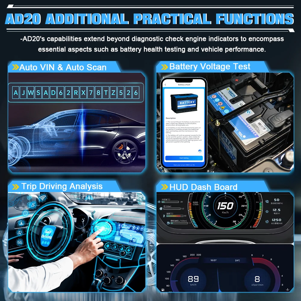 XTOOL AD20 Bluetooth Auto OBD2 Scanner 2025 Code Reader OBD 2 Diagnostic Tools Read fault code Engine Diagnosis Free Application 6