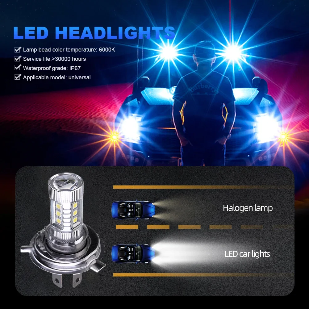 1/2pcs Super Bright H4 LED Headlight Bulb 6000-6500K High Low Beam LED Fog Lamp 4000LM 80W 12V Waterproof Auto Headlight