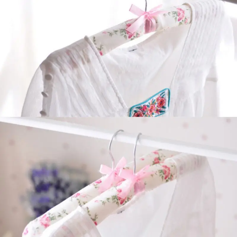 1PC Cotton Fabric Sponge Wood Hanger Creative Elegant Non-Slip Hook Hanger for Women Foam Sweater Clothes Random Colors 5
