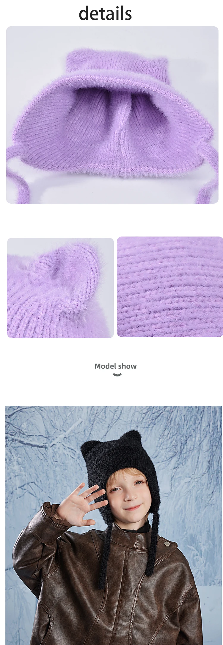 Gestrickte Hut Winter Kinder Ohr Schutz Beanie Hut Nette Katze Ohr Hut Wolle Hut Plüsch Kalt-beweis Warme Mütze junge Mädchen – Detail 4
