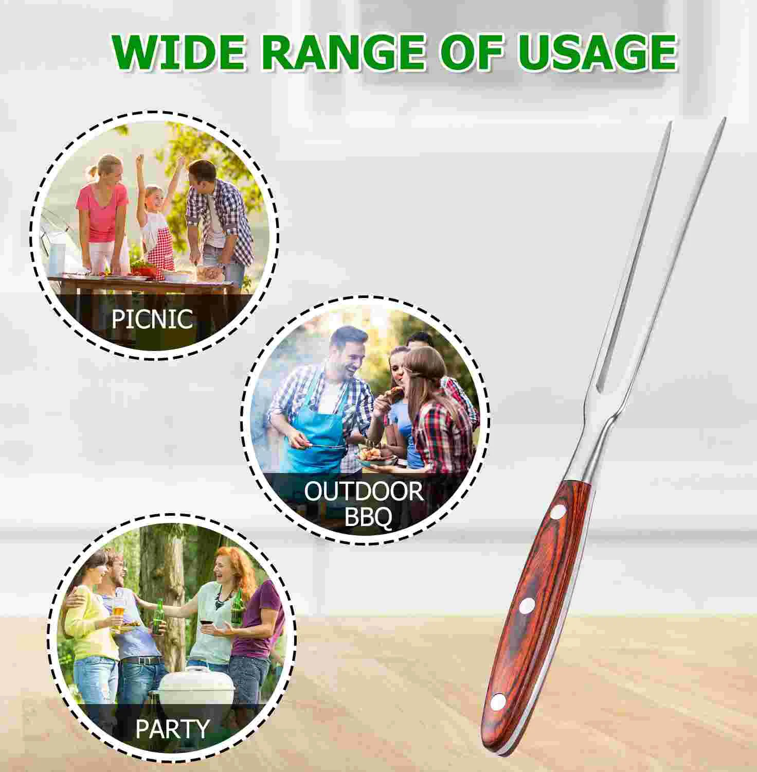 Double Prong Stainless Steel Meat Fork Barbecue Grilling Tool With Wooden Handle For Metal Cooking Utensil Two Prong Fork Meat