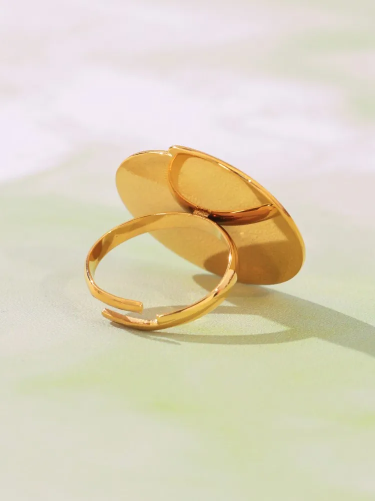 Anelli grandi regolabili in acciaio inossidabile per donna Anello aperto grosso da donna placcato oro 18 carati impermeabile non appannante con motivo a spirale - immagine 2