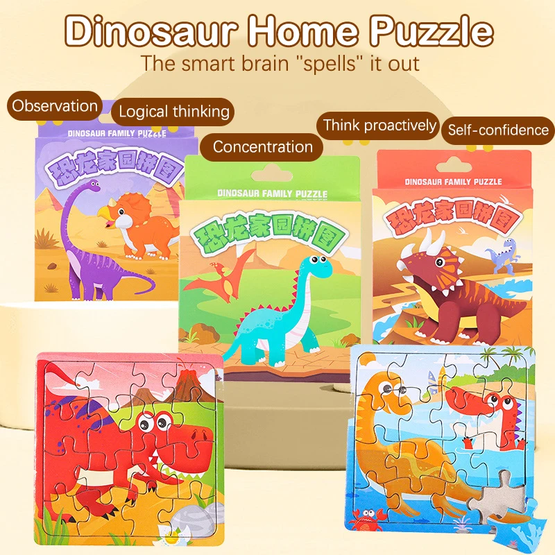 

New 1Box Montessori 3d Puzzle Cartoon Animal Dinosaur Jigsaw Puzzle Game Early Learning Educational Toys For Children