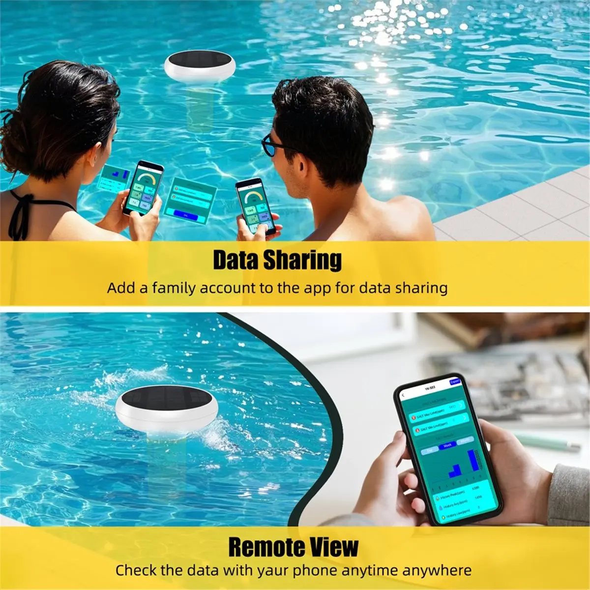 A10R 투야 지그비 수영장 수질 측정기 PH ORP EC TDS 염도 온도 CL 테스트 분석기 태양광 구동