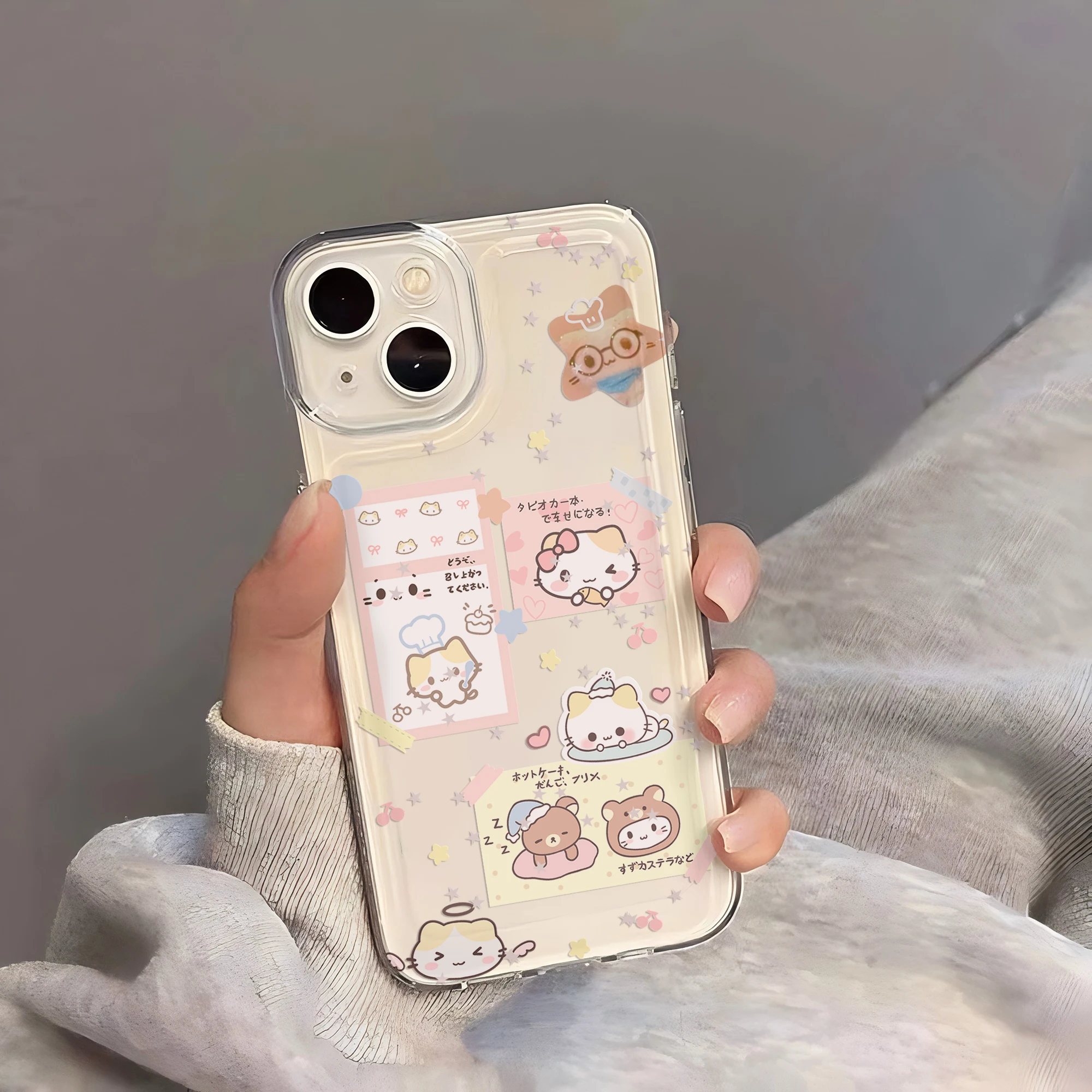 Charming Rilakkuma Cat Illustration Phone Case - Soft TPU Cover