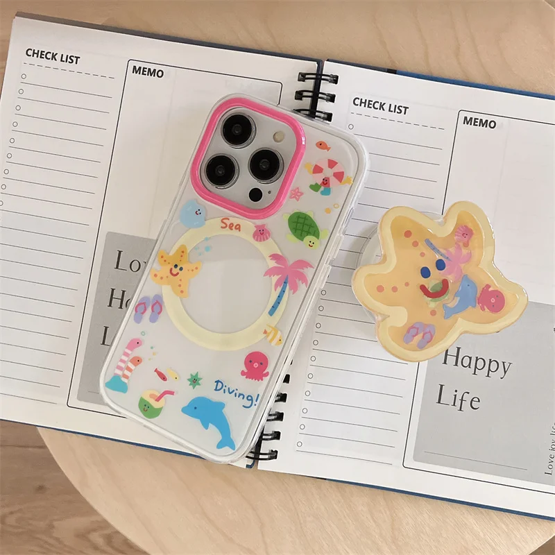 Charming Starfish Magnetic Phone Case with Support Stand and Magsafe Holder