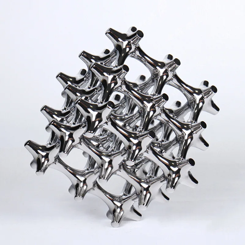 

Resin Handicraft Silver Square Geometric Hollow Cube Laminated Sculpture Decorative Figurines Home Decoration Accessories