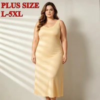 Robes de dessous grande taille pour femmes, fines, sans couture, en soie glacée, d'été, sans manches, type débardeur, 5XL 1
