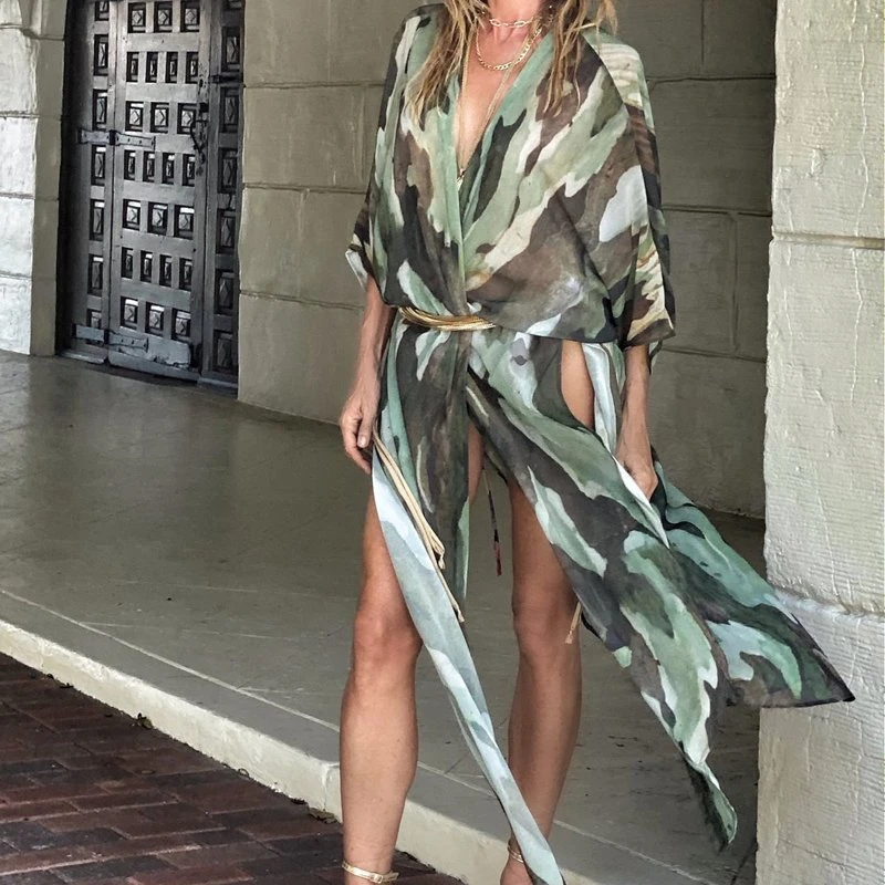 New 2024 Summer Print Plus Size Sun Protection Beach Loose Vacation Chiffon Cardigan Lady Women Trending Clothing Cover Up