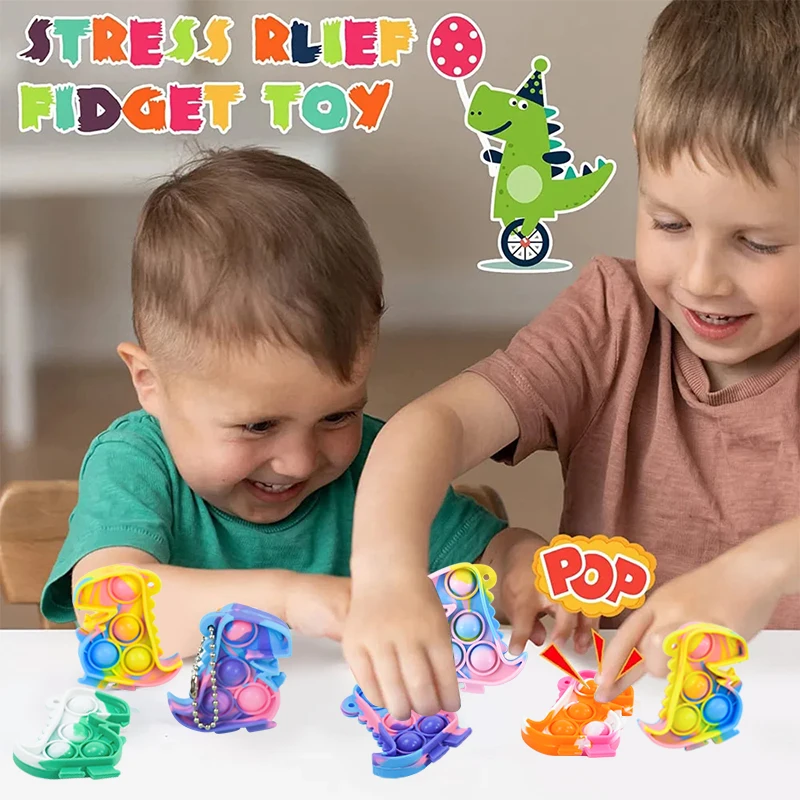 10/20pcs Mini Dinosaur Pop Keychain Sensory Fidget Toys Kids Dinosaur Party Favors Birthday Gift Goodie Bag Pinata Fillers Prize